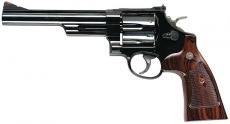 Smith & Wesson Model 29, Classic, Double Action, Metal Frame Revolver, N-Frame, 44 Magnum, 6.5" Barrel, Carbon Steel, Blued Finish, Wood Grips, Adjustable Sights, 6 Rounds, Hard Plastic Case and Wood Presentation Box 150145