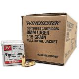 Winchester 1000 rounds/20 boxes - 115 Grain/Full Metal Jacket brass