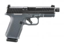 Ruger RXM, Striker Fired, Semi-automatic, Polymer Frame Pistol, Full Size, 9MM, 4" Threaded Barrel, Nitride Finish, Black Slide, Magpul EHG Gray Frame, Optics Ready, Front Night Sight, 15 Rounds, 2 Magpul PMAG GL19 Magazines 19412